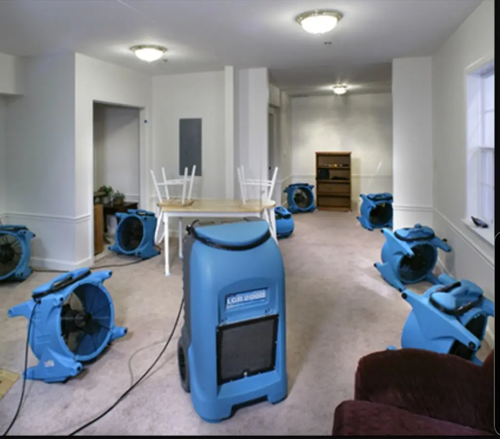 Air movers and dehumidifier setup for Water Damage Restoration in Lancaster